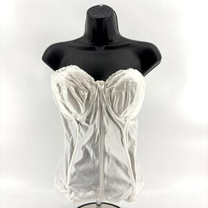Vintage Goddess Corset Garter 36DD White Bustier Longline Lingerie